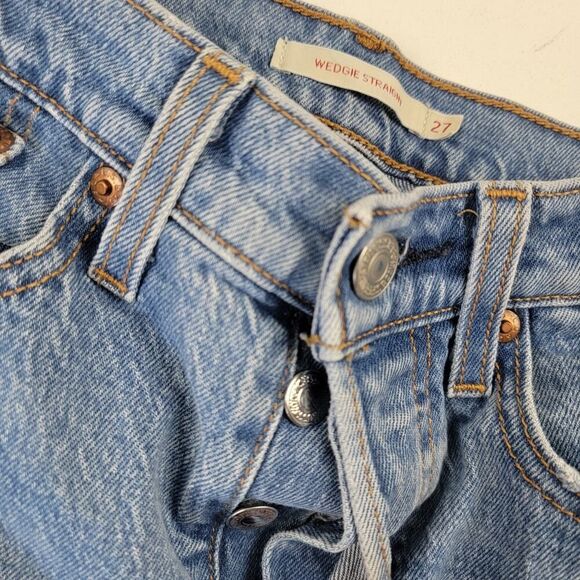 Levi’s 501 Distressed Jeans Womens‎ 27x24 Washed Button Wedgie Straight Stretch - Picture 3 of 15